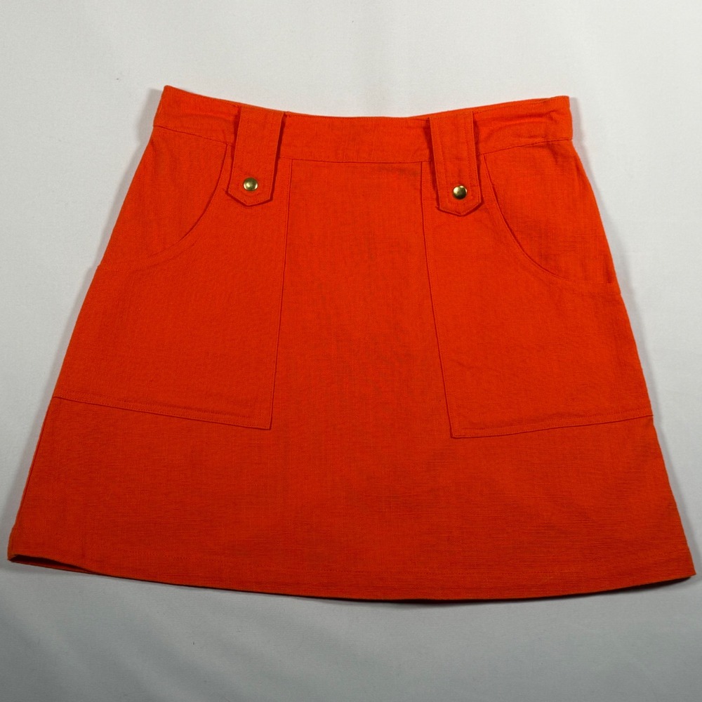 Topshop Mini Skirt Women 4 Orange A-Line Cotton Pocket Mod Summer Moto Y2K Retro